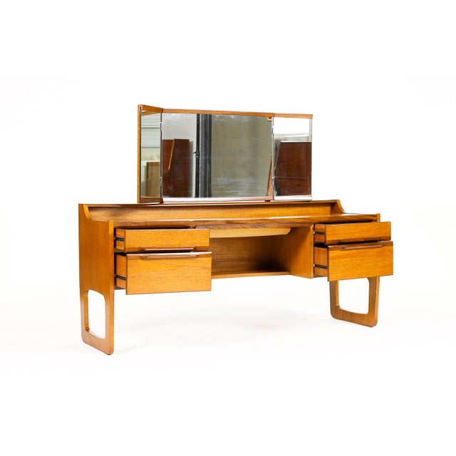 1960s Danish Modern / Mid Century Low Teak Vanity / Dressing Table — Meredew — Adjustable Mirror For Sale - Image 4 of 8