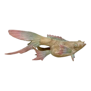 Vintage Large Chinese Teak Carved Koi Fish Sculpture - 15"