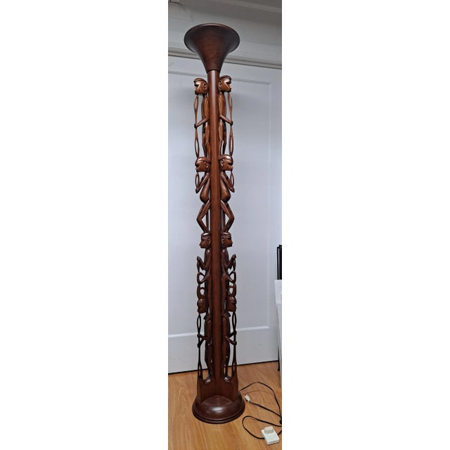 Beautifully hand carved wooden figure floor lamp Indonesian