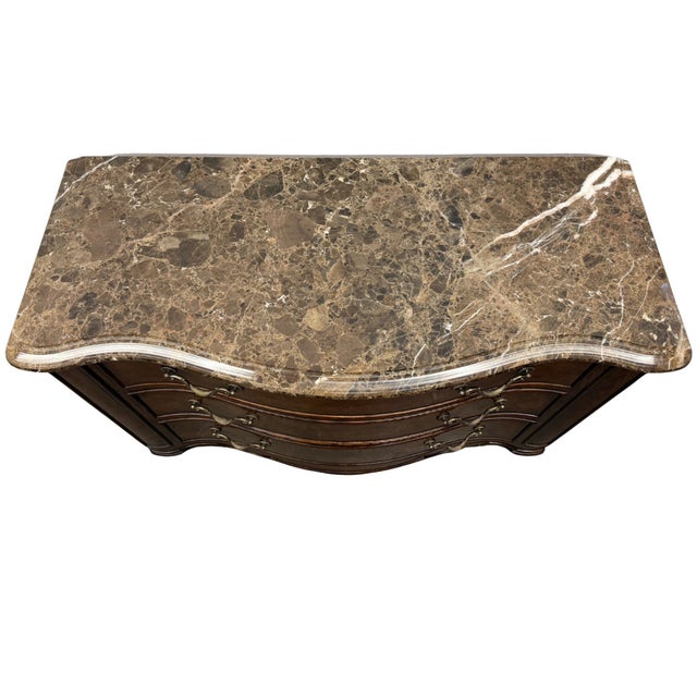 1980s Henredon French Provincial Burl Walnut Three-Drawer Marble Top Serpentine Commode Chest / Dresser For Sale In San Diego - Image 6 of 12