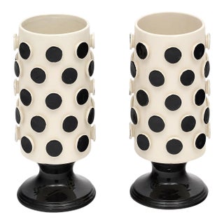 Italian Ceramic Modernist Black and White Vases For Sale