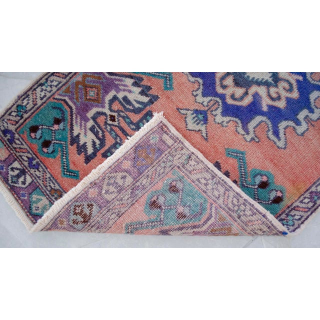 Burnt Orange Hand Knotted Low Pile Wool Turkish Small Rug Faded Mat Entry Decor, Bath Mat - 1'8'' X 3' For Sale - Image 8 of 14