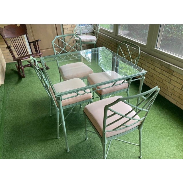 Brown Jordan Vintage Powder Coated Brown Jordan Green Calcutta Chinoiserie Patio Dining Set For Sale - Image 4 of 12