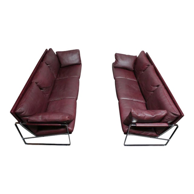 Preben Fabricius for Walter Knoll Cordovan Leather and Chromed Steel Sofa For Sale