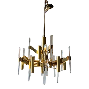 Italian Gaetano Sciolari Brass and Crystals Chandelier
