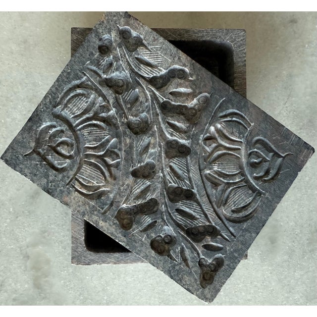 Stone Hand Carved Jali Soapstone Lidded Trinket Box For Sale - Image 7 of 9