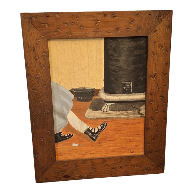 Original Oil Painting "A Winter Sunday Morning – 1923" by Frances Ann Allen in Rustic Knotty Pine Frame For Sale