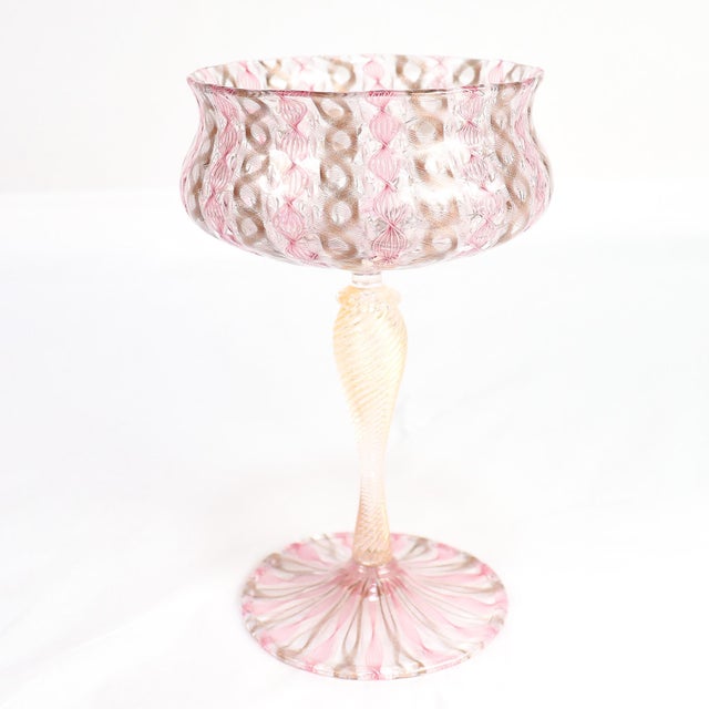 Pair of Venetian / Salviati Murano Glass Latticino Toasting Champagne Glasses For Sale - Image 12 of 15