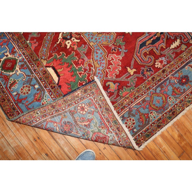 Red Zabihi Collection Dragon Red Field Antique Heriz Serapi Rug - 9' x 11'8" For Sale - Image 8 of 12