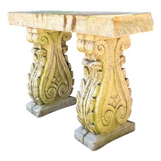 Vintage Ornate Cement Console Table For Sale