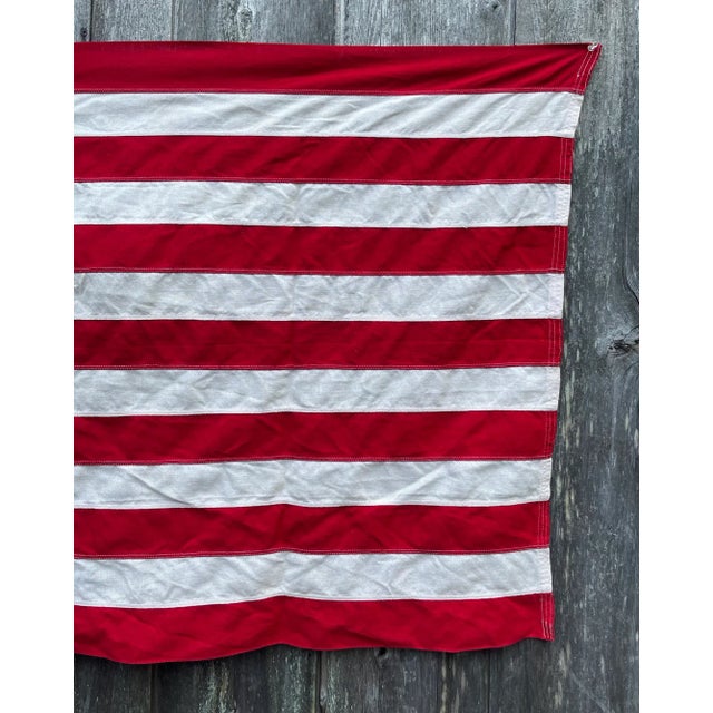 Antique 48 Star American Flag Sewn Stars and Stripes Faded Colors Tea Stained Patina For Sale In Philadelphia - Image 6 of 8