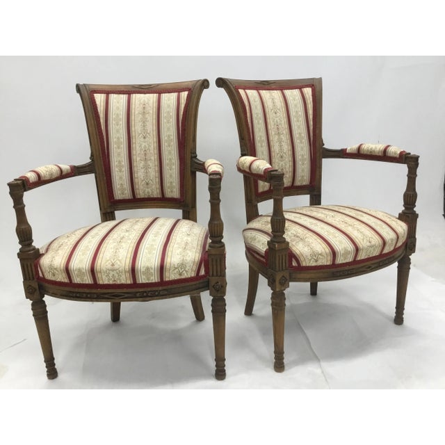 Cream Vintage French Directoire Fauteuil Armchairs - a Pair For Sale - Image 8 of 13