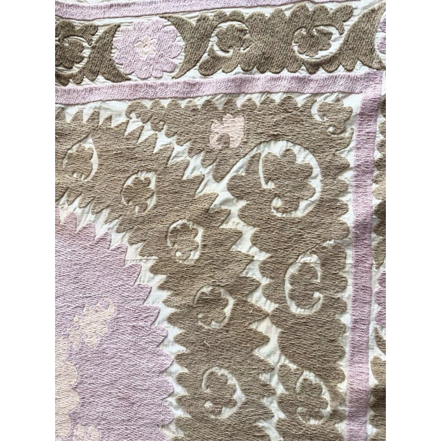Textile Hand-Embroidered Neutral Tan Suzani Wall Hanging Decor For Sale - Image 7 of 9