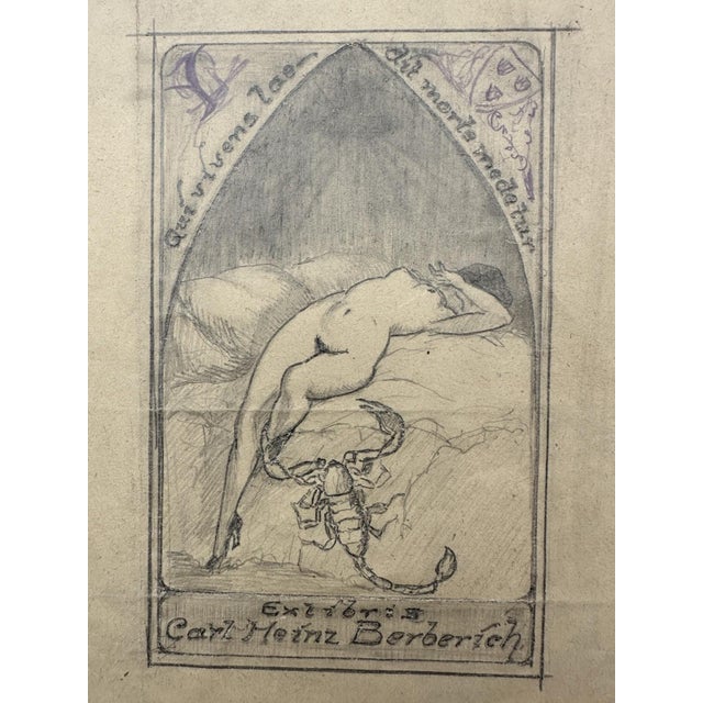Beige Carl Heinz Berberich, Devoted Nude Bookplate, Nude, 1920, Pencil For Sale - Image 8 of 12