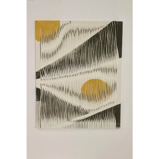 Textile Sculpture Board with Wave and Relief Effect in Charcoal and Yellow Shades For Sale - Image 13 of 13