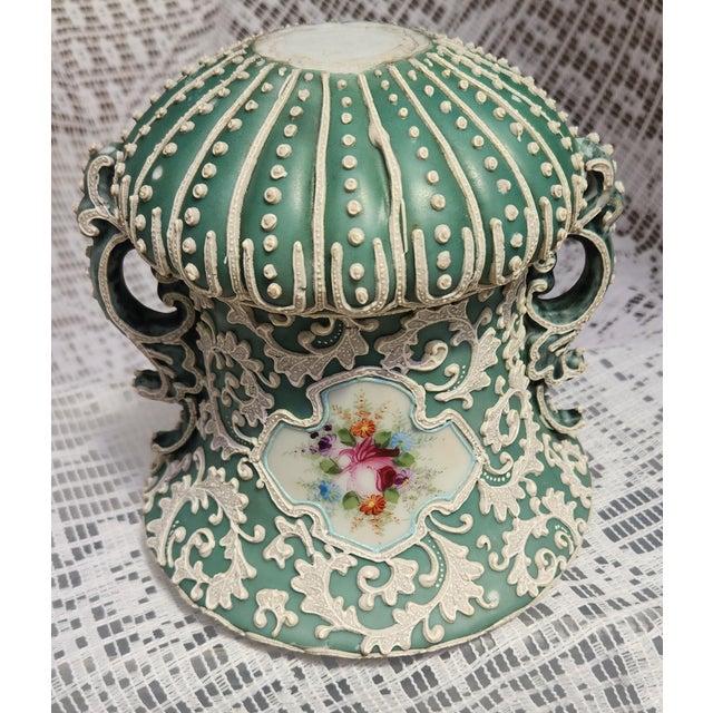Late 19th Century Unmarked Nippon Beaded Moriage Style Vase Mint Condition For Sale - Image 5 of 8