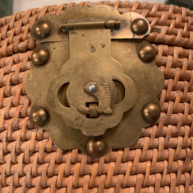 Mid 20th Century Vintage Asian Wicker Brass Lunch Basket or Purse For Sale - Image 5 of 10