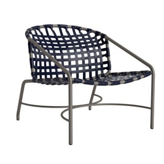 Brown Jordan Kantan Aluminum Vinyl Lounge Chair, Mica frame with Marine fabric For Sale