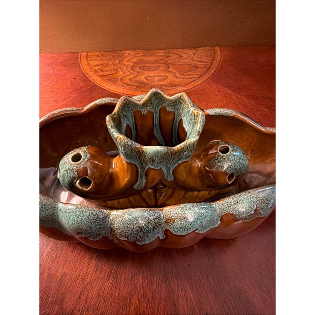 This Van Briggle Pottery Flower Frog with Console Bowl is a vintage piece of pottery from the 1950s made in Colorado...