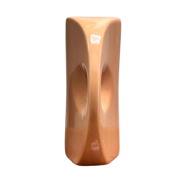 Vintage Art Deco Revival Peach Ceramic Sculptural Vase For Sale - Image 4 of 6