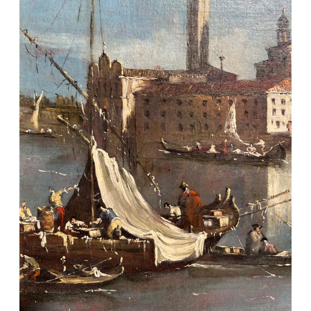 View of Venice with the Island of San Giorgio Maggiore and the Basilica, Oil on Canvas, 19th Century, Framed For Sale - Image 13 of 16