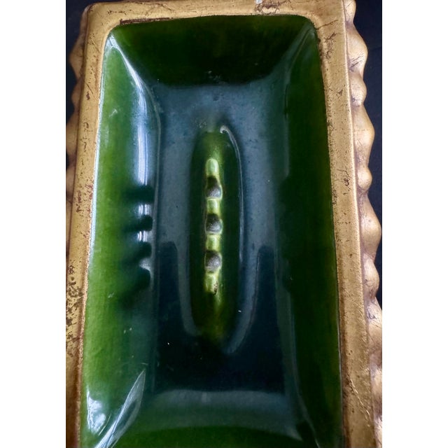 Mid-Century Modern Mid-Century Anthony Freeman McFarlin California Pottery Gold Leaf & Avocado Green Ashtray. For Sale - Image 3 of 7