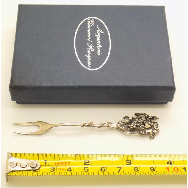 Vintage Italian Handmade Genuine Silver Grape Cocktail Mini Fork by Giovanni Raspini of Arezzo, Solid 800 Silver Appetizer Pick in Original Box For Sale - Image 15 of 15