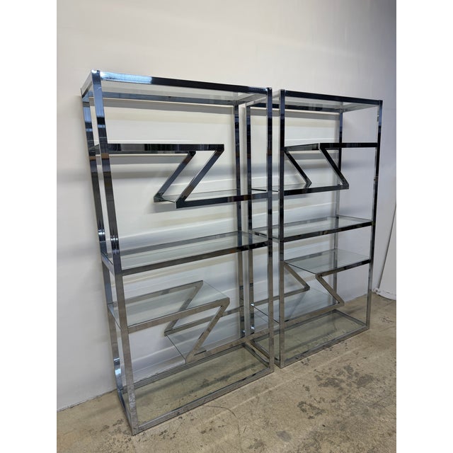1970s Design Institute America Chrome and Glass Etageres / Bookcases, 1970s - A Pair For Sale - Image 5 of 14