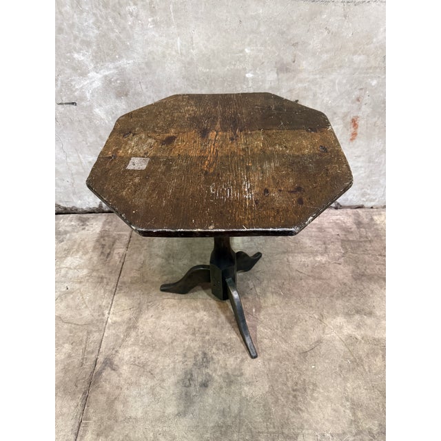 Green Antique Side Table Octagonal Top Snake Leg Tripod Primitive Green Paint Accent For Sale - Image 8 of 8