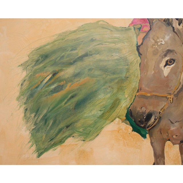 Ira Yeager 20th C. Corfu Woman on Donkey Oil Canvas Painting 6 Ft For Sale - Image 10 of 18