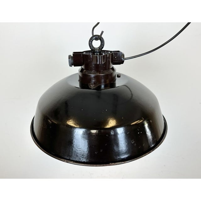 Industrial Black Enamel Factory Pendant Lamp, 1950s For Sale - Image 10 of 18