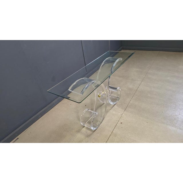 Metal Brass and Acrylic Glass Console Table, 1970s For Sale - Image 7 of 15