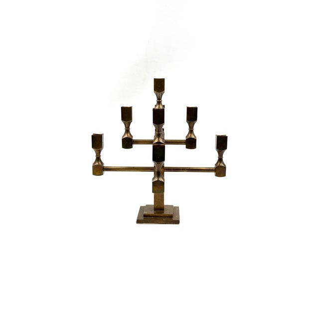 Modern Solid Brass Sculptural 9 Lights Candelabra, Lars Bergsten, Gusum Sweden 1992 For Sale - Image 6 of 15