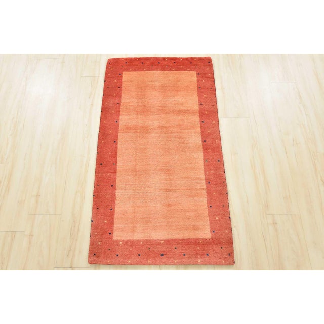 Contemporary Gabbeh Rug 2’5” X 4’5” Orange Wool Contemporary Hand-Knotted Carpet For Sale - Image 3 of 13