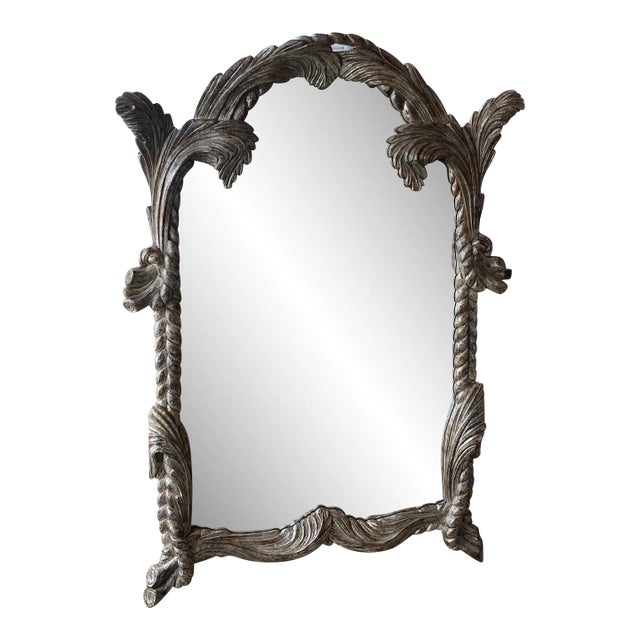 Vintage LaBarge Italian Silver Wood Carved Palm Tree Frond Wall Mirror Serge Roche Style For Sale