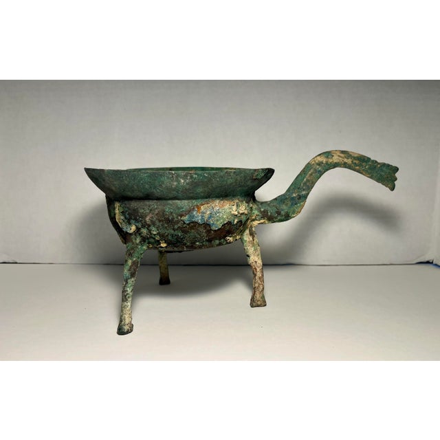 Ancient Bronze Ware Vessel Goblet Cup with Handle Aprox. dimensions: 7" diamater, 5"H Condition and natural patina...
