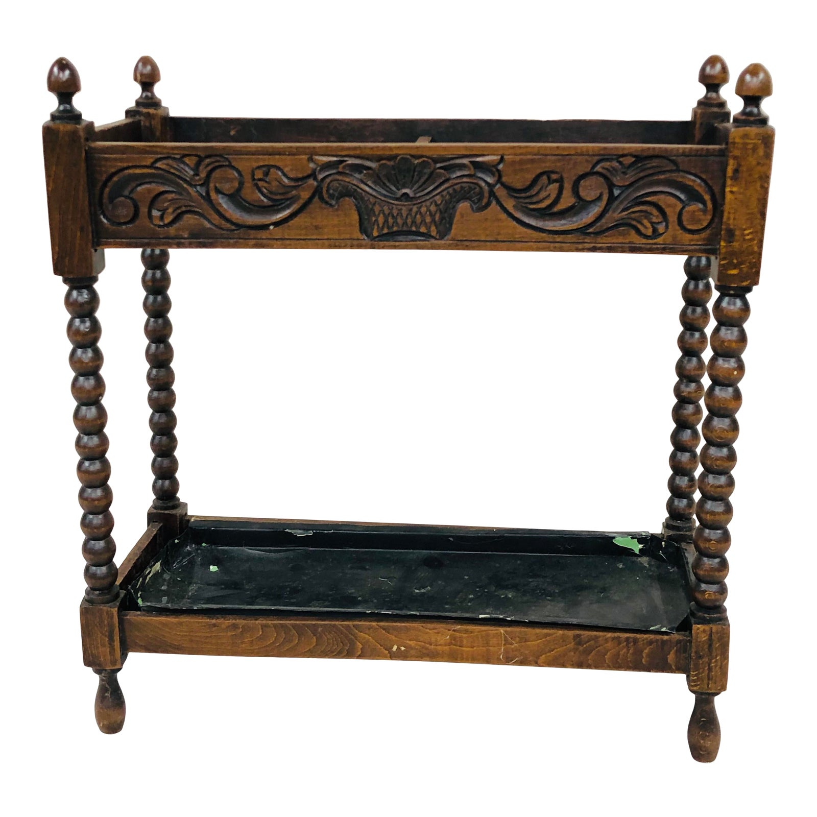 Antique Oak Umbrella Stand Carved With Basket Design Chairish