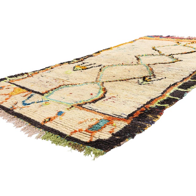 21976 Vintage Azilal Boucherouite Moroccan Rug, 03'11 x 07'10. The Ancestral Covenant: A Vintage Azilal Moroccan...