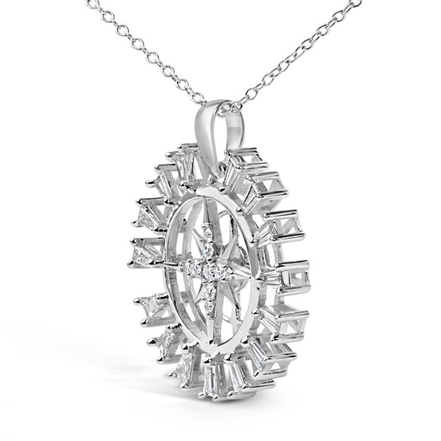 Haus of Brilliance Sterling Silver 1/2 Cttw Diamond Starburst Compass Medallion Pendant Necklace For Sale - Image 4 of 4