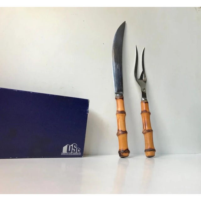 Vintage Bamboo Roast Serving Set by Kay Bojesen for Usc, 1950s, Set of 2 For Sale - Image 9 of 9