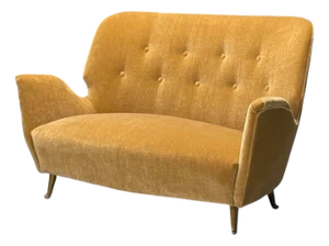 Isa Bergamo, Italian Mid-Century Modern, Bronze, Camel Mohair, Settee, 1950s