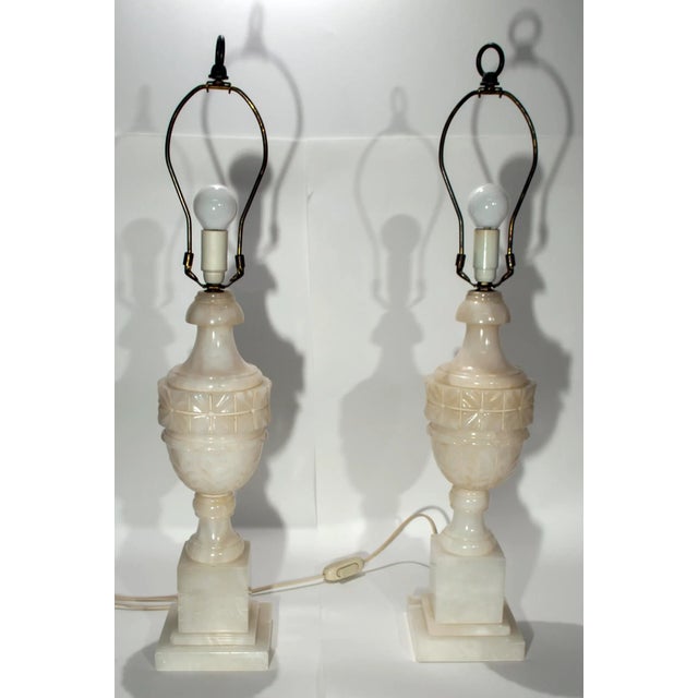 Vintage Alabaster and Glass Table Lamps, Set of 2 For Sale - Image 11 of 13