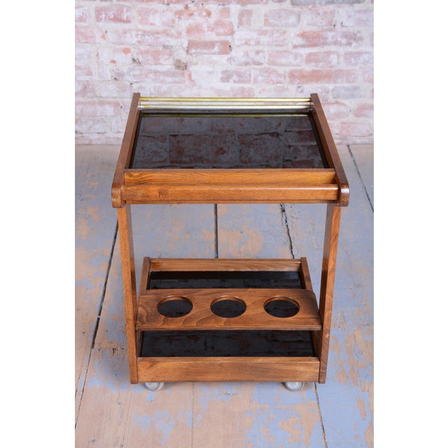 Metal Mid-Century Modern Trolley in Oak and Chromed Steel, Czech, 1960s For Sale - Image 7 of 14