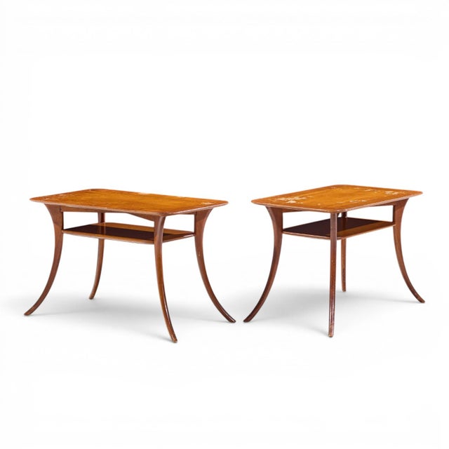 T.H. Robsjohn Gibbings for Widdicomb Mid Century Bleached Mahogany Sabre Side End Tables - Pair Each side table measures:...