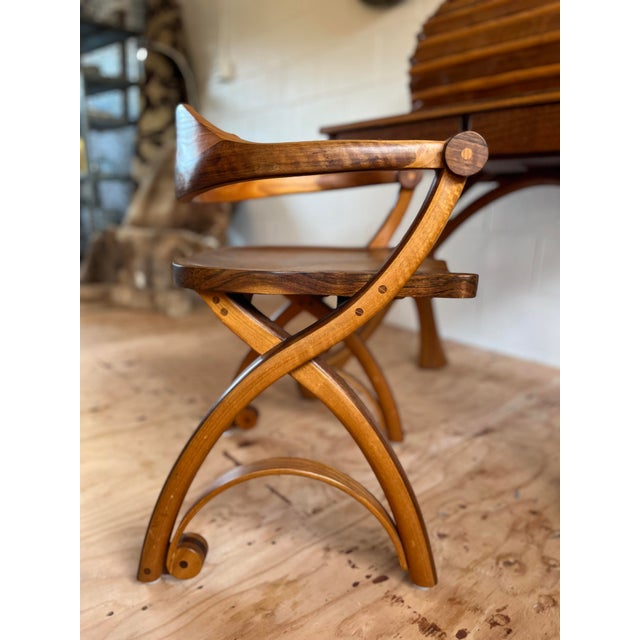 1980s Handcrafted Bentwood Roll Top Desk With Chair For Sale - Image 9 of 12