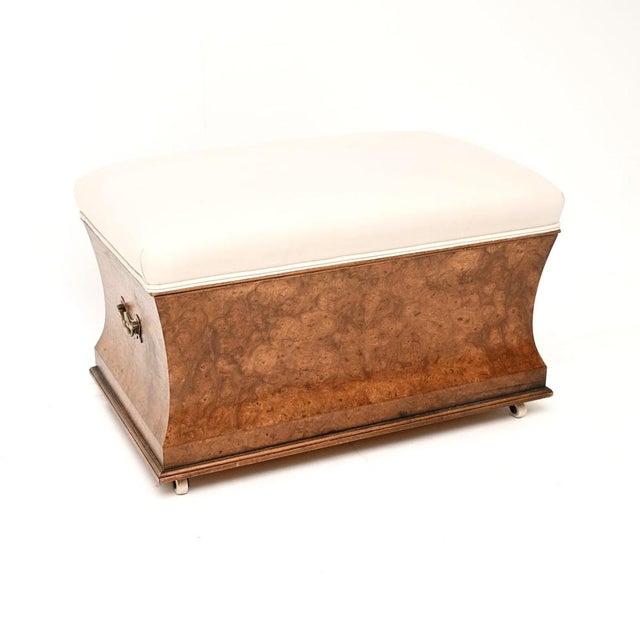 An extremely well made and beautiful antique burr walnut ottoman stool. This was made in England, it is in the antique...
