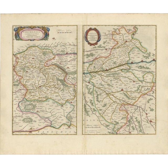 Antique Double Map of Perche, Blois, Orléans and Tours from Blaeu, 1642 For Sale - Image 10 of 10