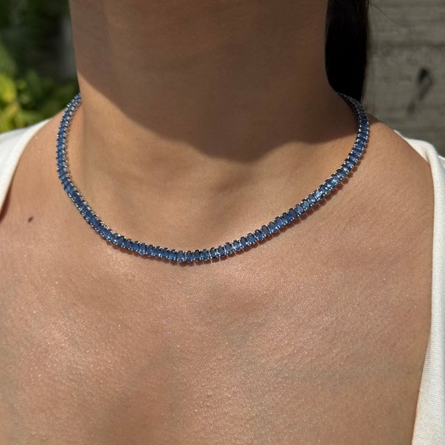 Not Yet Made - Made To Order Modern Luxe 34.91ct Blue Sapphire Tennis Necklace in 14k White Gold- 16 Inches For Sale - Image 5 of 15