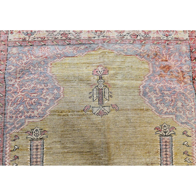 Late 19th Century Turkish Prayer Rug, Handwoven Wool, Pale Yellow, 4' x 4' For Sale - Image 14 of 16