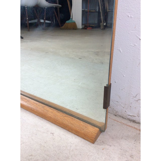 Mid Century Modern Rectangular Mountable / Wall Mirror With Beveled Edge and Limed Oak Detailing at Bottom For Sale In Philadelphia - Image 6 of 14